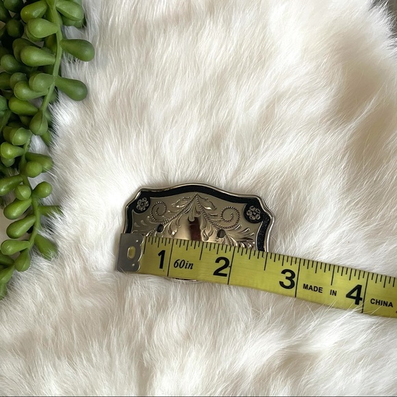 Belt Buckle Floral Silver & Black Rodeo Western - Picture 5 of 5